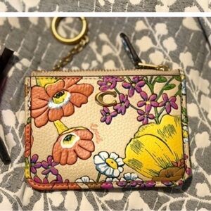 Floral Leather Card Holder/ID coin wallet keychain NWOT